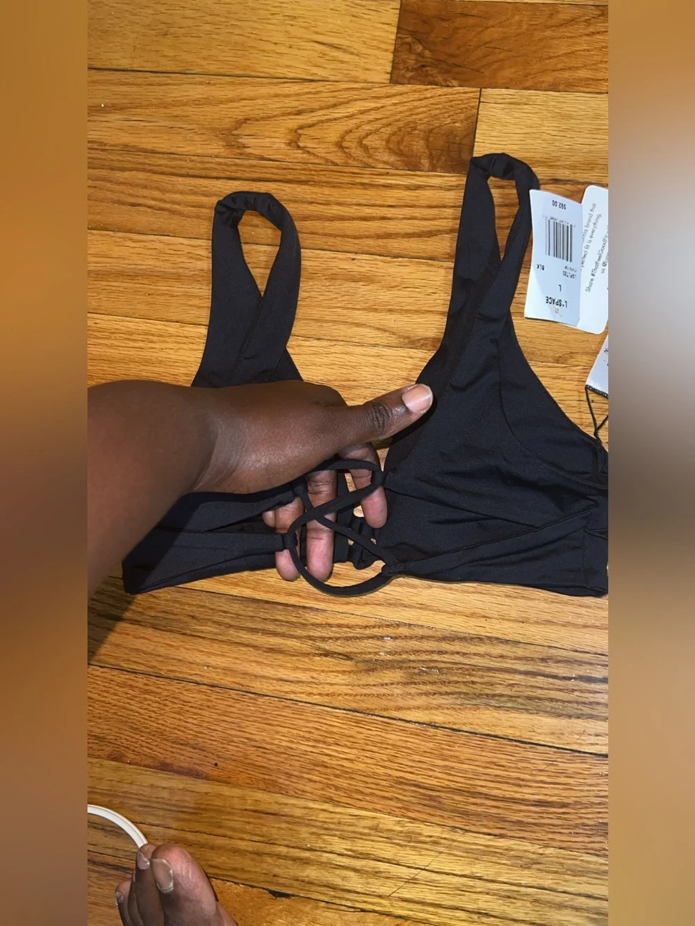 L*Space Black Bikini Top Size L/G NWT Lace-Up Front Swim Top